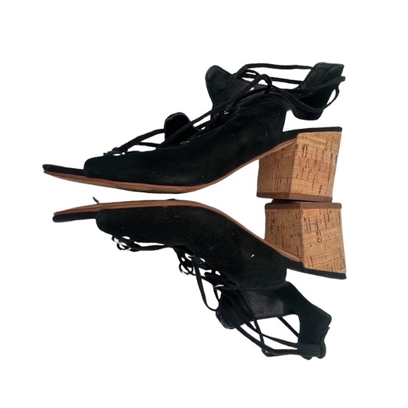 Marc Fisher Black Rivva Suede Lace Up Block Heel Sandals Size 9 Women’s - Picture 6 of 9